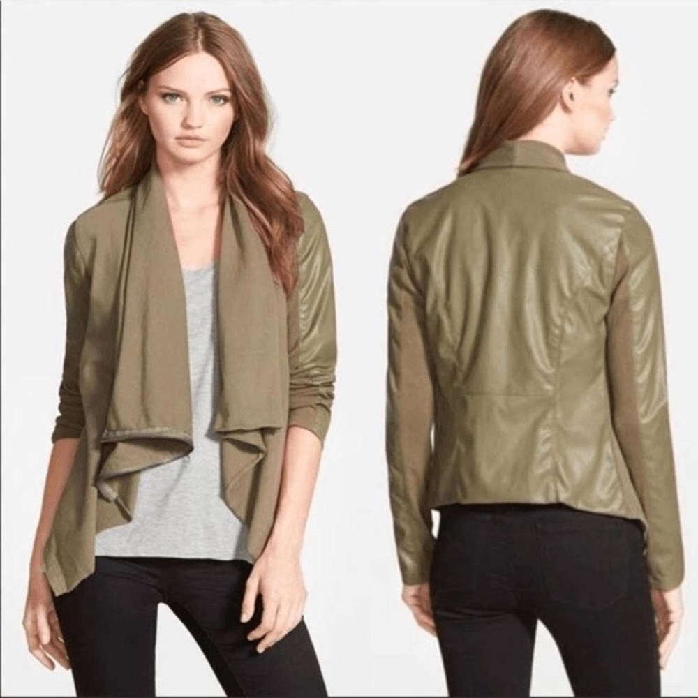 BlankNYC Olive Green Vegan Leather Moto Jacket Size S - Picture 2 of 13